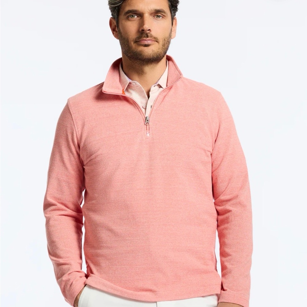 NWT Robert Graham Salmon Pink Quarter-Zip Pullover.  HOBSON
